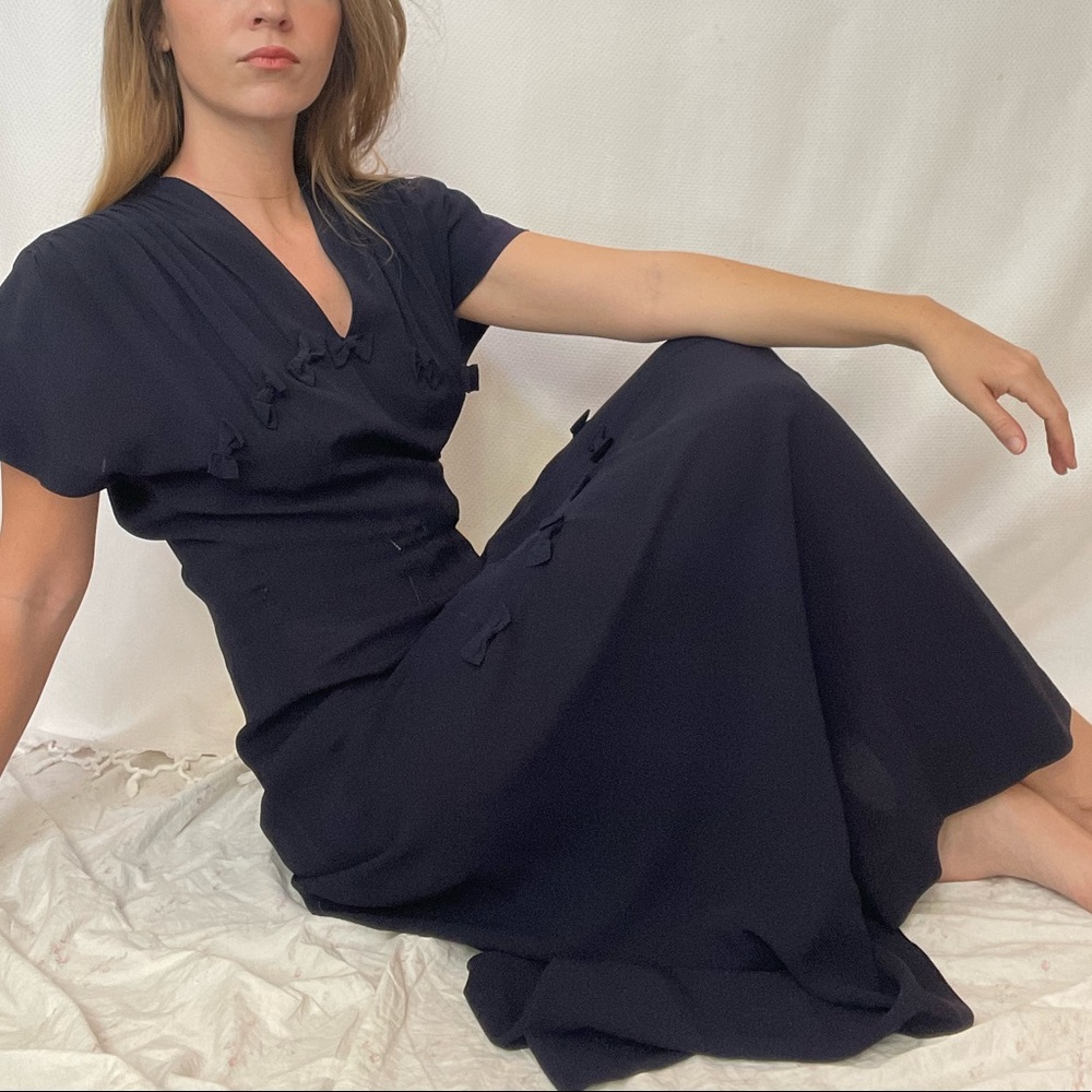 Vintage Cirilo 1940s Navy Blue Dress